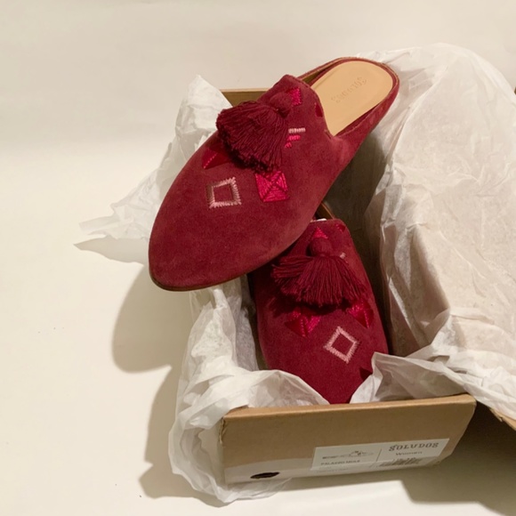 Soludos Palazzo Wine Red Suede Leather Tassel Mule Loafer Pointed Toe Flat Shoes - Picture 6 of 10